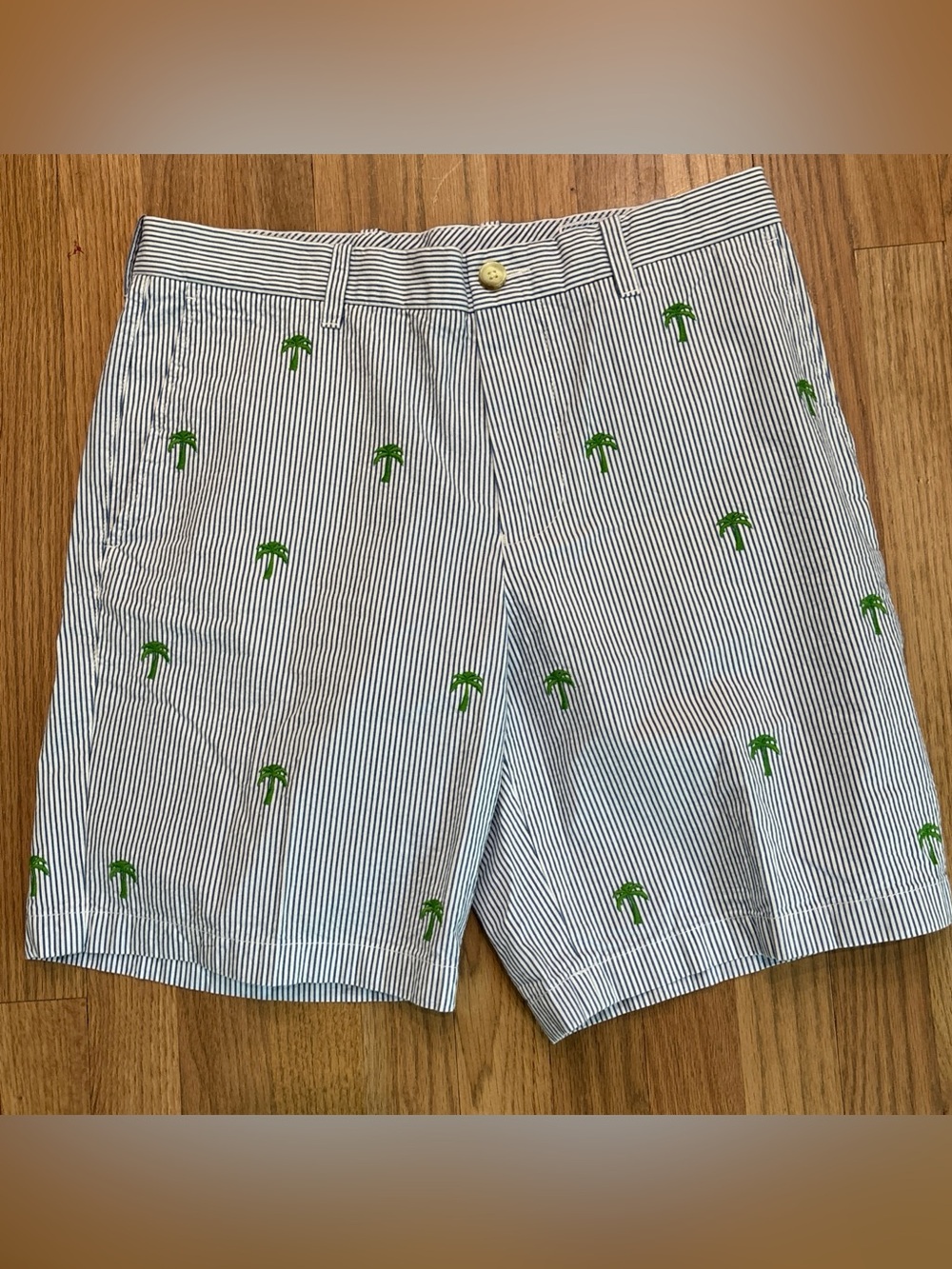 Southern Tide The Skipjack Seersucker Mens Shorts Palm Tree Embroidery Blue W32